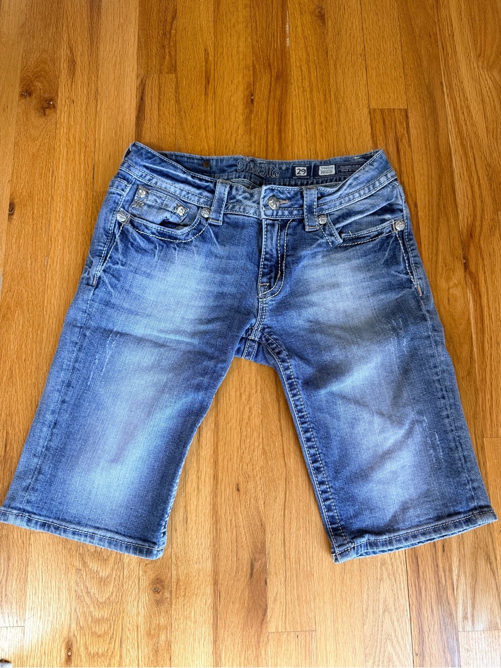 Miss Me Faded Blue Denim Bermuda Shorts